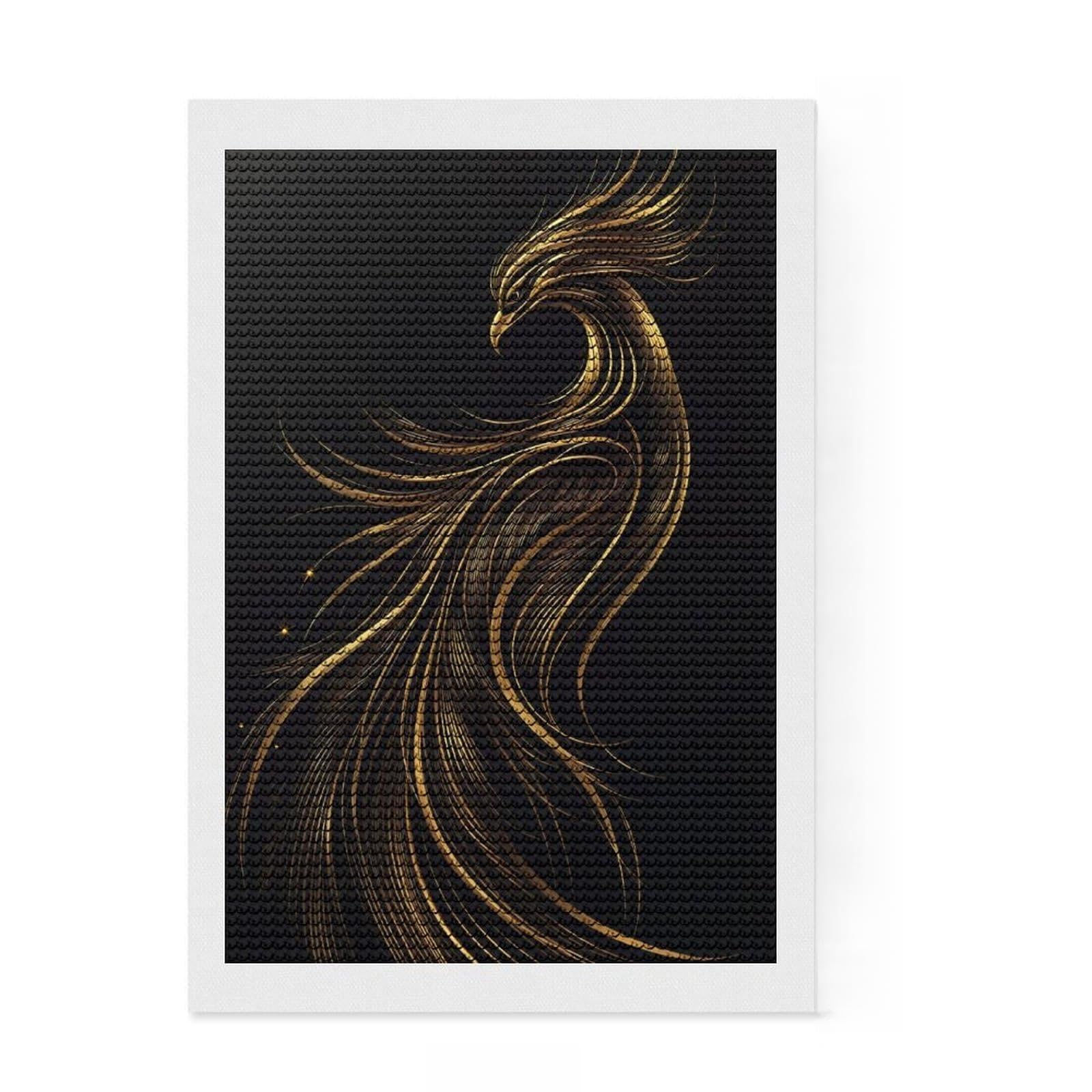 Junmoney Golden Phoenix Diamond Art Kit 8"x12", with Tool Kit, Easy to Enjoy, Bedroom Decor, Christmas Gift, Pleasing Wall Art Project