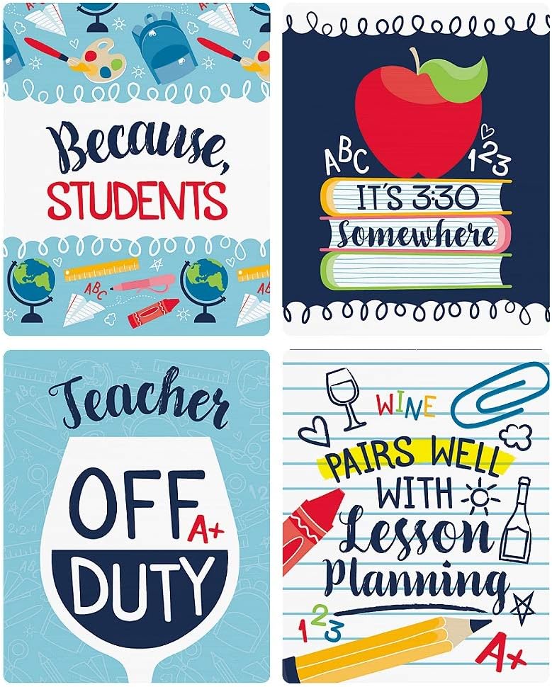 Big Dot of Happiness Back to School - First Day of School Teacher Appreciation Decorations for Women and Men - Wine Bottle Label Stickers - Set of 4