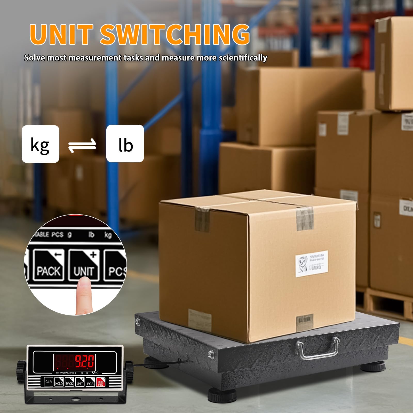 Bilancia postale da 299,4 kg con acciaio, ultra resistente, grande bilancia digitale per spedizioni, per pacchi, animali domestici, bagagli, magazzini, ufficio, frutteto, peso corporeo, casa,