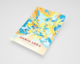 MG Global Modern Poster of BANJA LUKA Blue Orange Bosna I Hercegovina | 11x17 12x18 16x24 24x36 Maximal Unframed Print | Maximalism Hometown City Wall Art for Gift | Maximalist Home Office Decor