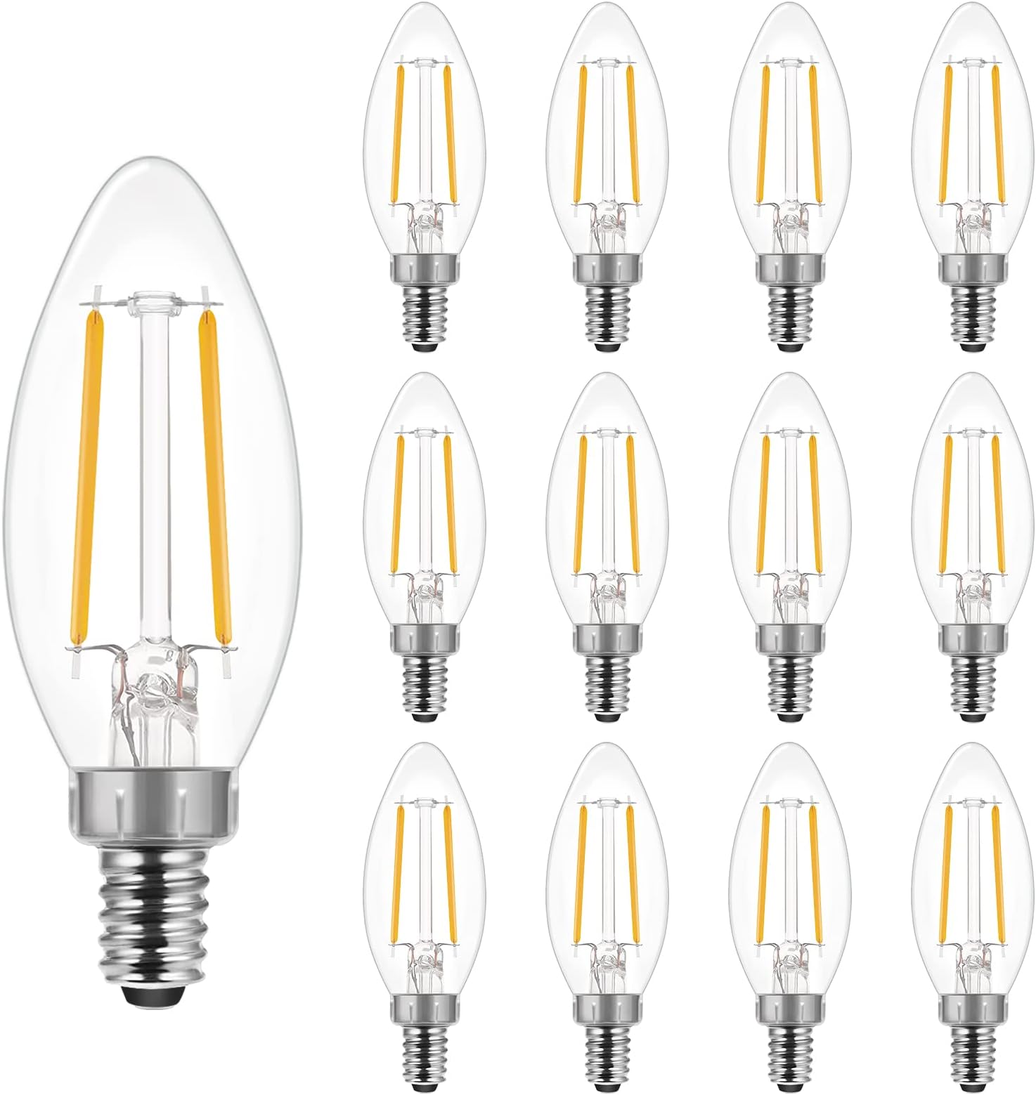 B11 E12 Candelabra LED Bulbs 60 Watt Equivalent, Dimmable LED Chandelier Light Bulbs, Soft White 2700K, 550LM, Decorative Candle Base Filament Bulb for Ceiling Fan, ETL Listed, 12 Pack
