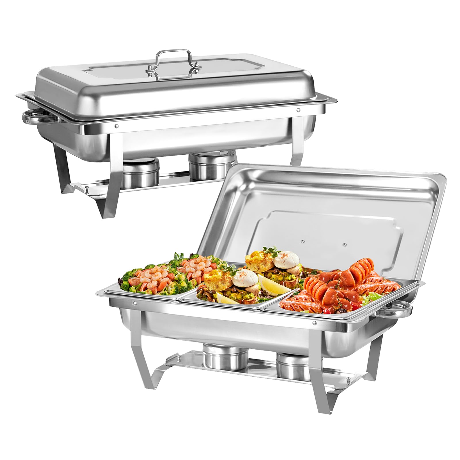 Juego de Buffet for Frotar Acero Inoxidable | Servidores y calentadores de buffet Servidores de frotamiento con cubiertas Soporte plegable(Dua)