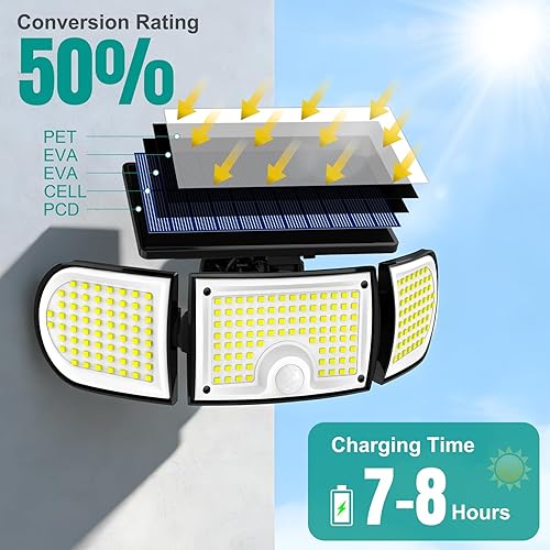 Miniatura 2 de Luces solares para exteriores, 3000 lúmenes, 218 luces LED con sensor de movimiento con control remoto, IP65 impermeable, luces de pared de 2pc,1