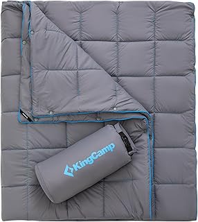 KingCamp KingCamp Ultralight Camping Blanket, Packable Down Alternative Puffy Wearable Blankets Weatherproof Warm Package Quilt with Snap Buttons for Outdoor Hiking Travel Picnic Stadium (69" x 53", Charcoal)