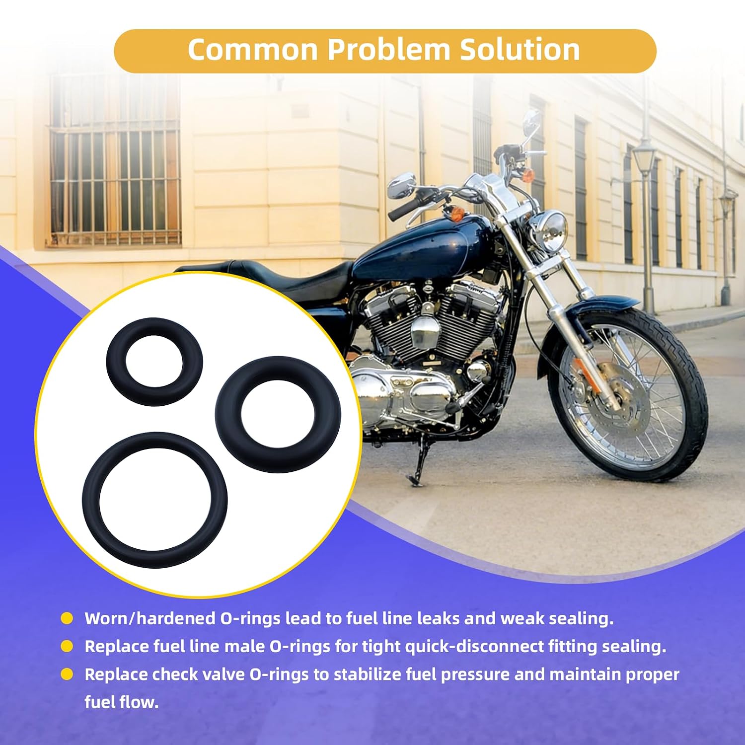 Fuel Line Quick Disconnect O-Ring Kit Compatible with Harley-Davidson EFI Models 2001+, Fuel Tool Check Valve O-Rings and Male Fuel Line End O-Rings Set, Fits Street Glide Road King Softail Sportster