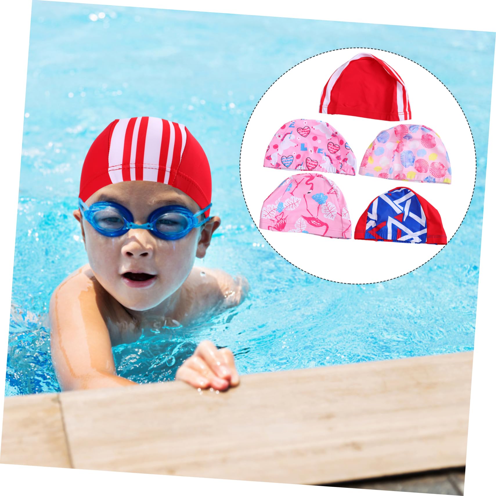 BESPORTBLE 10 Piezas De Silicona Para Niños Estilo Aleatorio Cabello Niña Protección Para Dama Diversión Agua Gorros Para Damas Gorro Estampado Para Bebé Gorros De Natación Oreja