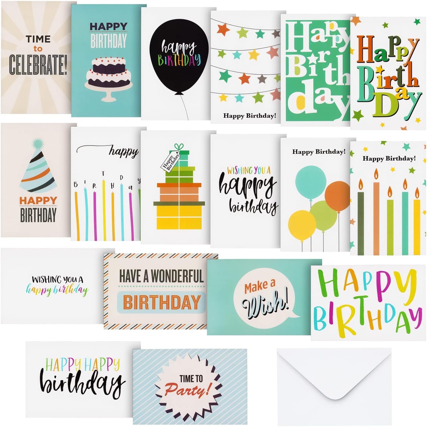 Best Paper Greetings 144 Pack Happy Birthday Cards Bulk with Envelopes, 18 Assorted Designs for Kids, Work, Office, Friends, Family