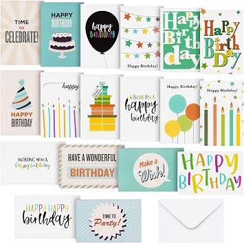 BEST PAPER GREETINGS Birthday Cards Bulk - 144 Pack, 4 x 6 In - Blank Birthday Cards & Envelopes, 18 Assorted Designs Blank Inside - Office & Personal Use