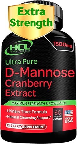 DMannose con cápsulas de extracto de arándano Super fuerza 1000 mg de polvo puro y 500 mg de arándanos enteros concentrados Tratamiento UTI y