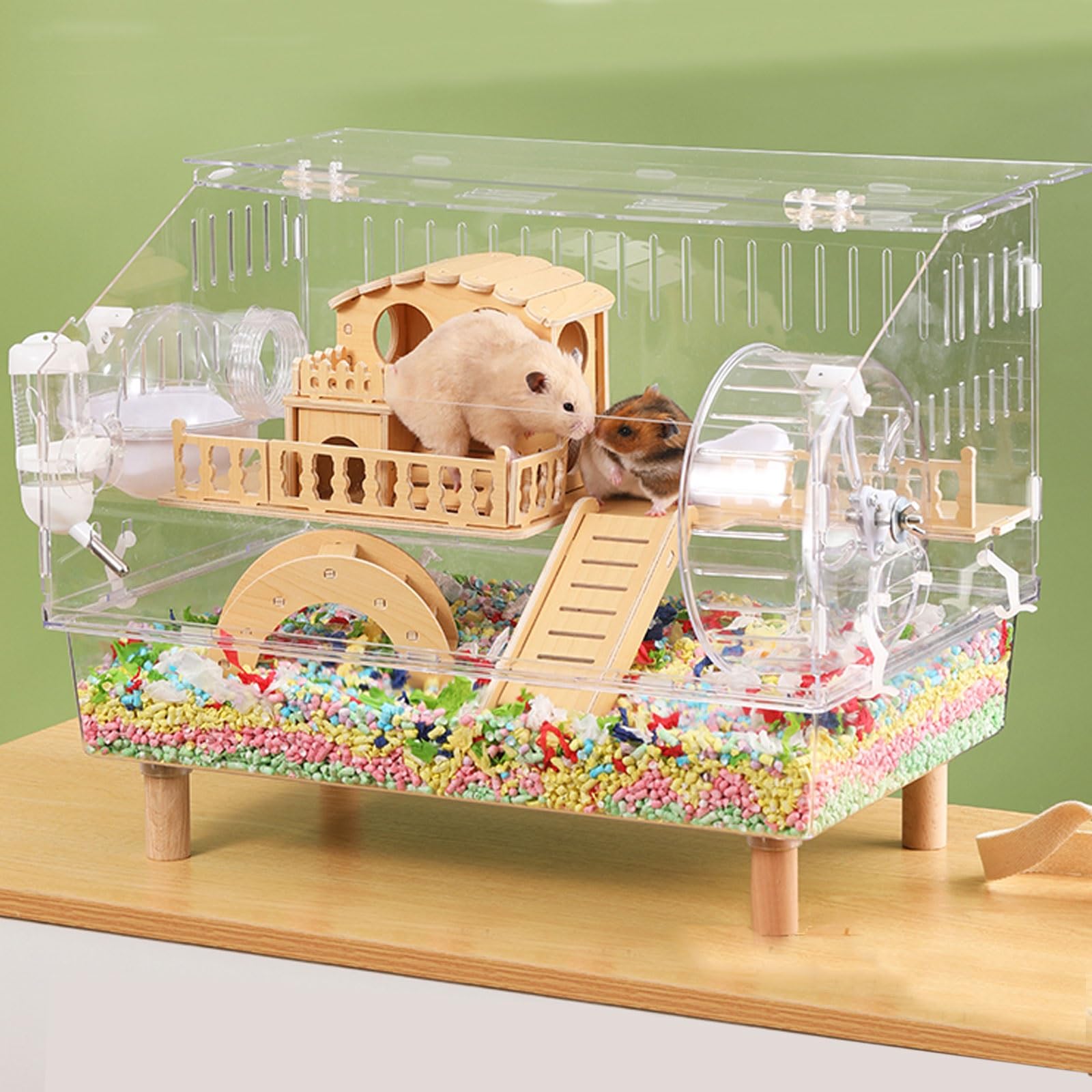 XIAOZHUANGXIONG Jaula for Hamster Comun, Jaula for Hámster 48 * 30 * 37cm Jaulas Hámster 2 Pisos con Palets, Patas de Madera, Casa Portátil Transpirable (Color : Clear, Size : B)