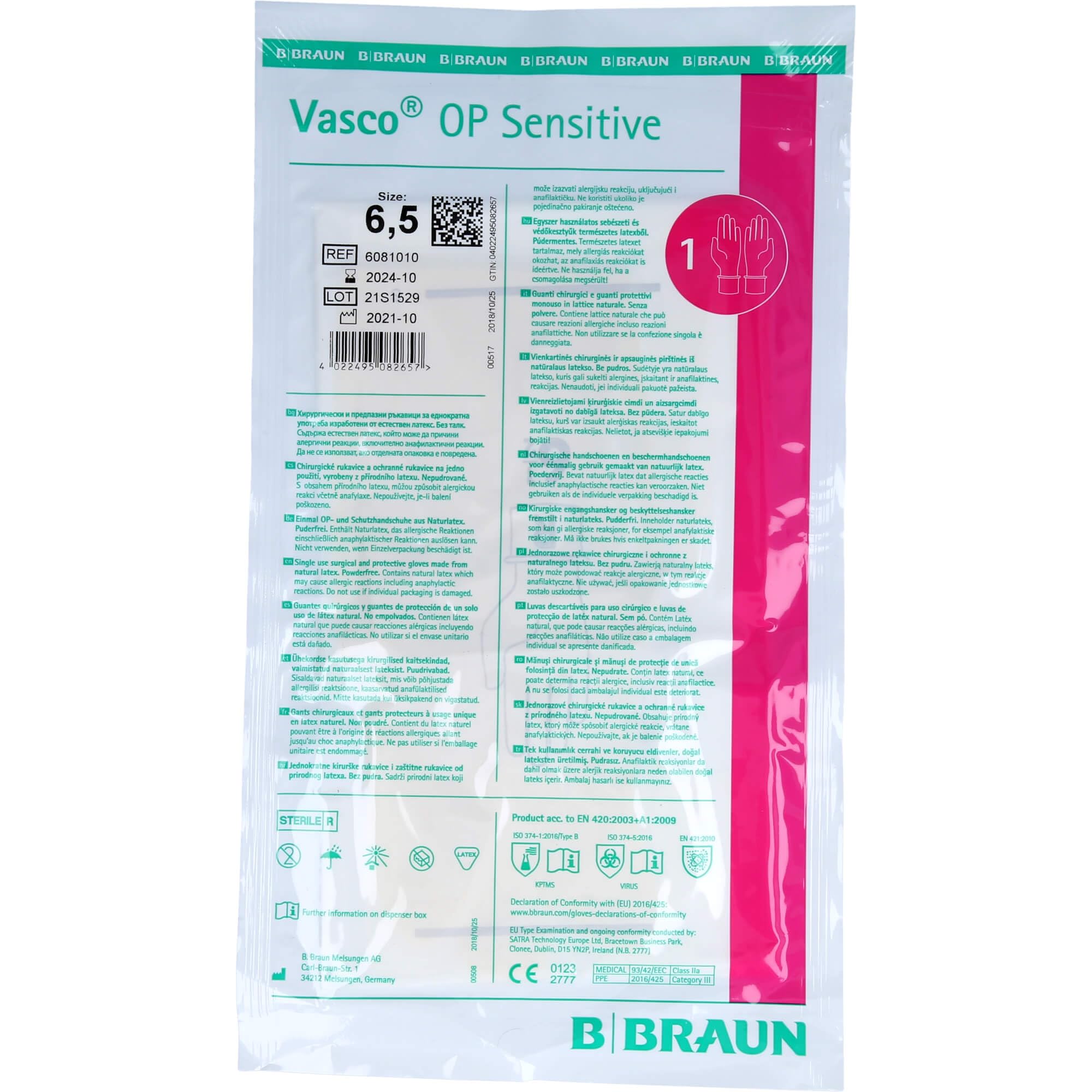 B. Braun VASCO OP PUDER FR STER 6,5, 2 St. Handschuhe