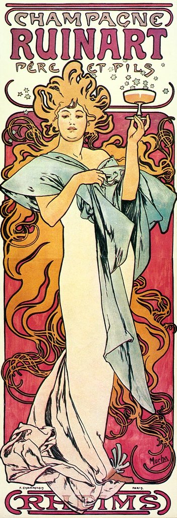 Ofa Champagne Ruinart, Reproduction 1897 Alfons Alphonse Mucha Art Nouveau Picture Print, Fine Art