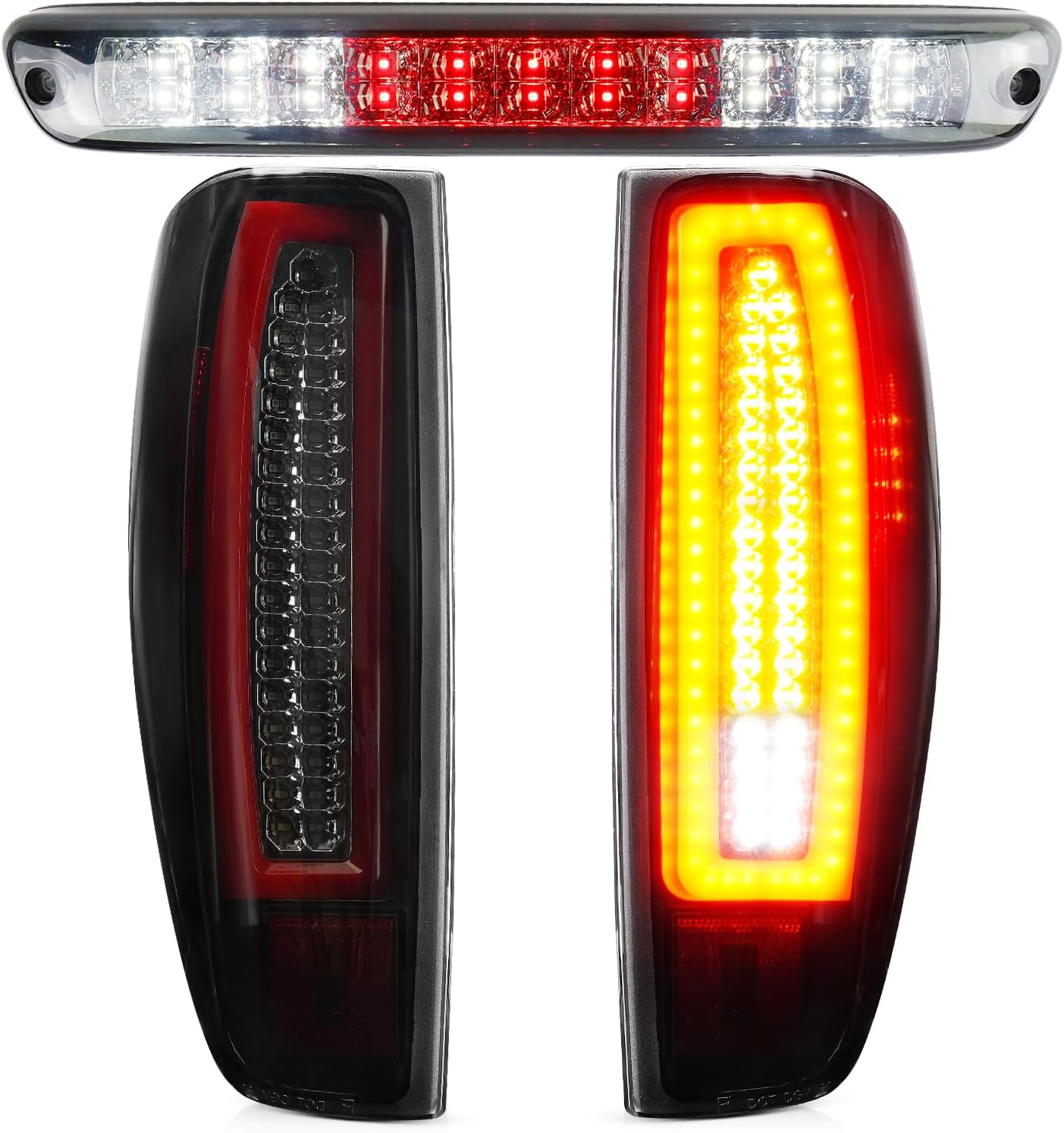 LED Tail Light + 3rd Brake Light Kit Fit for Chevy Colorado GMC Canyon 2004-2012, Taillight Assembly High Mount Stop Light Replacement 3 Pcs, Smoke Lens