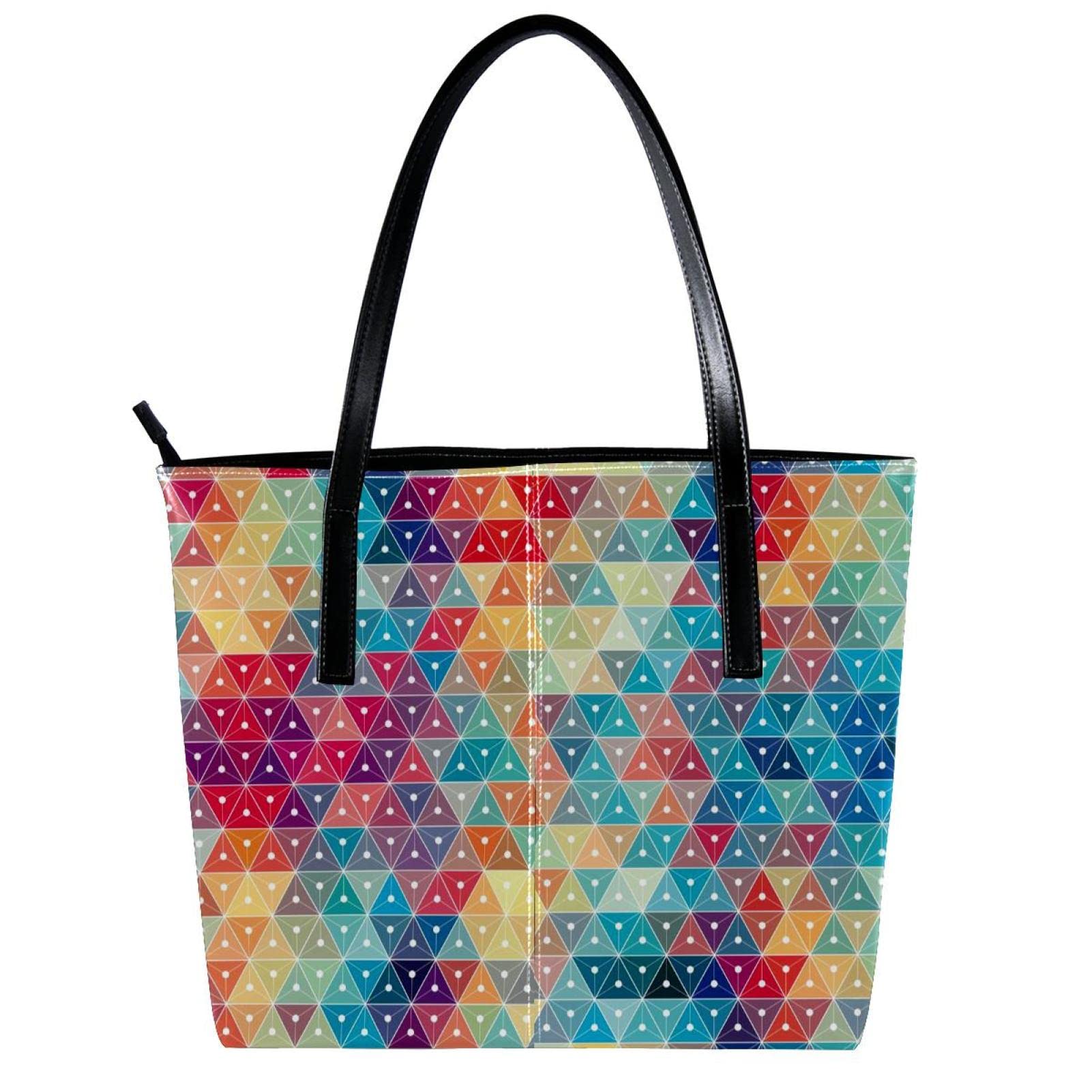 Bolso de mano de piel sintética con diseño geométrico de mosaico triángulo colorido personalizado, Varios colores