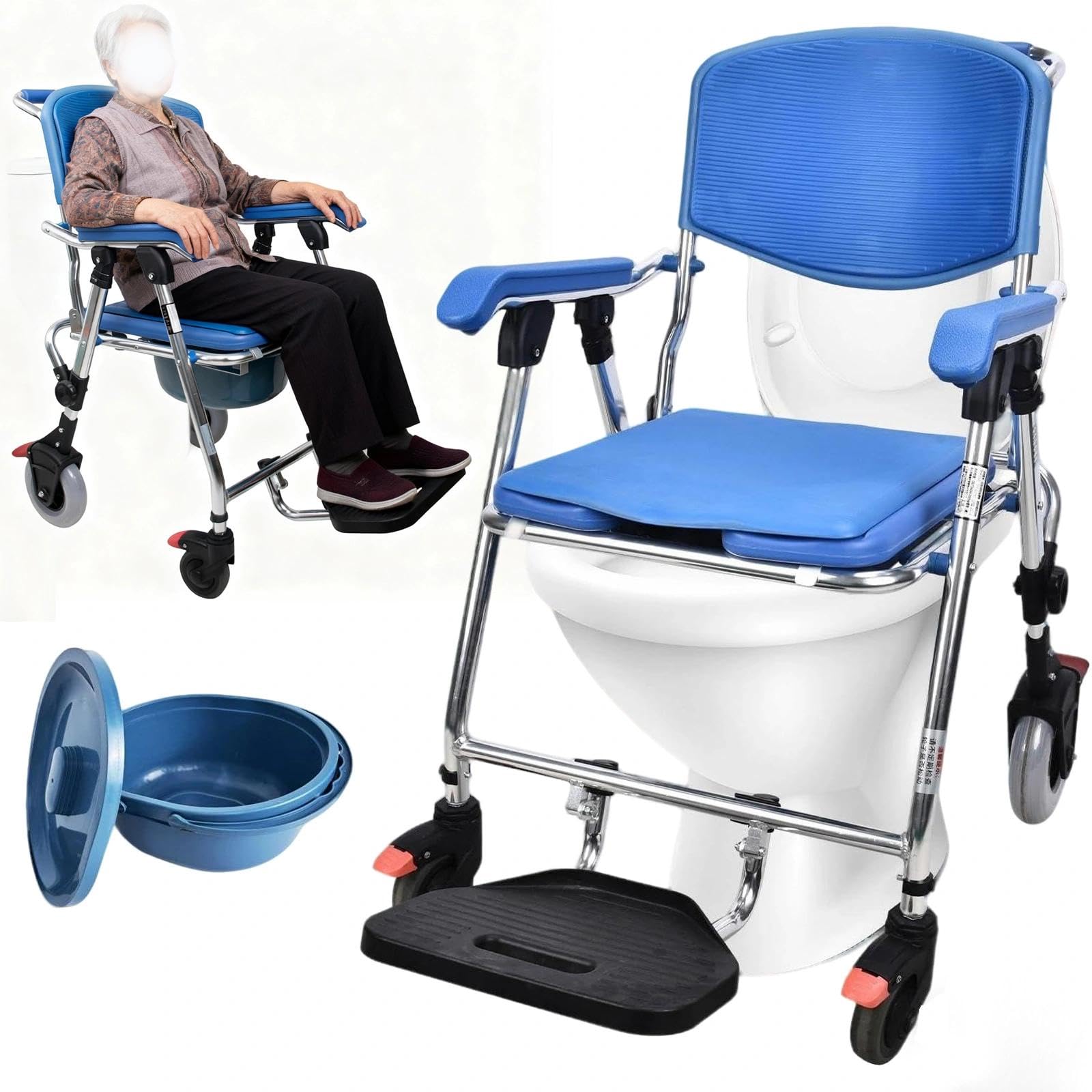 Silla Ducha WC con Ruedas Plegable, Sillas de Ruedas para Ancianos Ducha con Reposabrazos y Respald, Silla De Ruedas para Ducha para Personas Mayores y Discapacitadas 150 kg