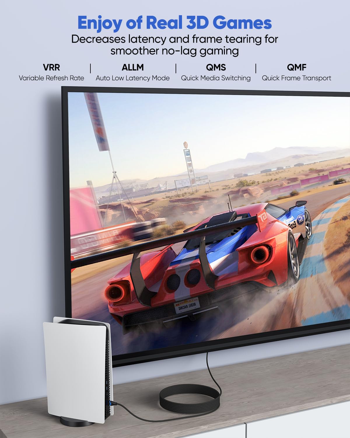 Cable HDMI de 15 pies 8K, cable HDMI 2.1 largo de 15 pies, cable trenzado HDMI de ultra alta velocidad (48 Gbps, 8 K a 60 Hz, 4 K a 120 Hz, 2K, eARC, HDCP 2.3, HDR dinámico) para HDTV, PS5,