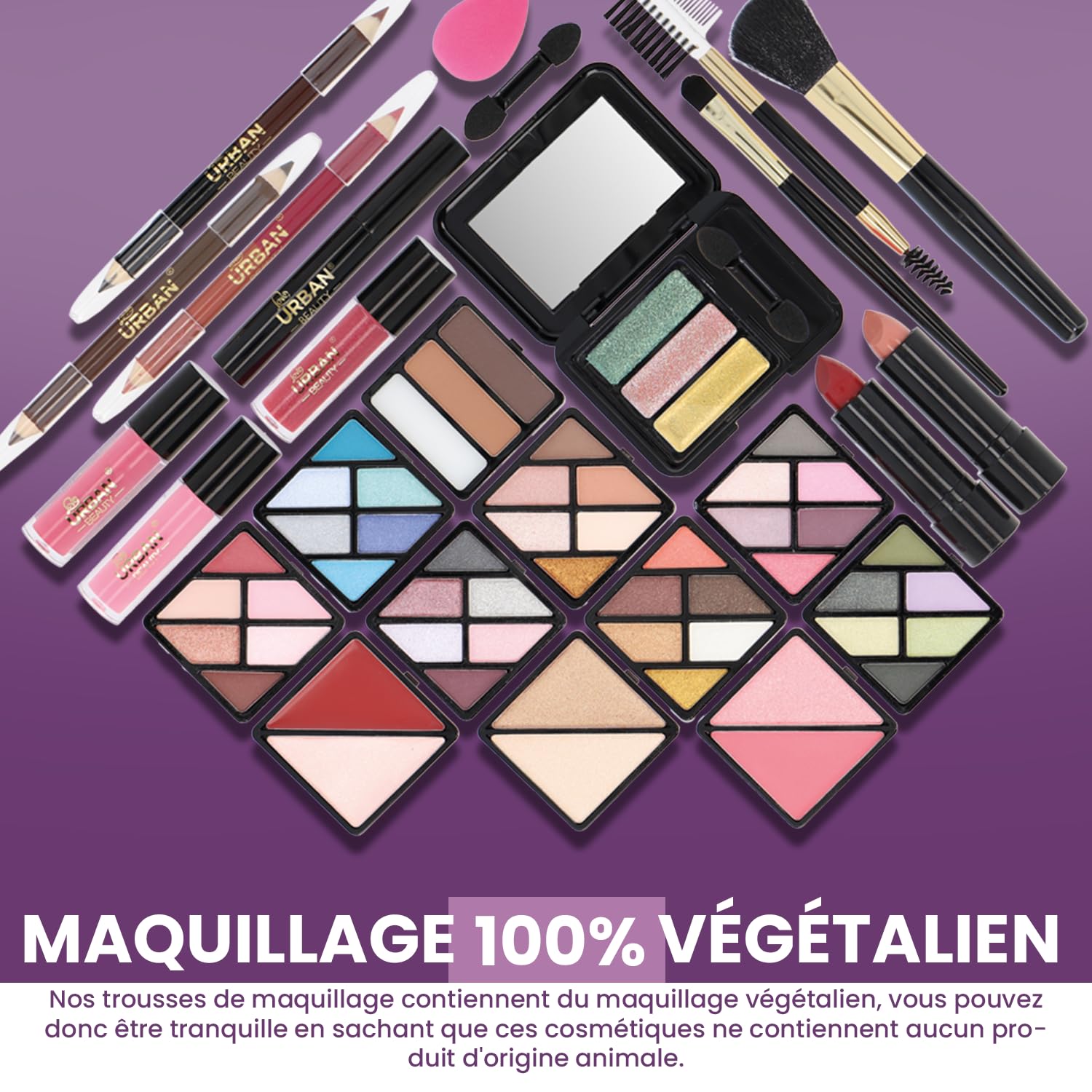 Trousse de Maquillage Végétalienne Love Urban Beauty Luxe Gold Touch Coffret Cadeau de Voyage 73 Pièces