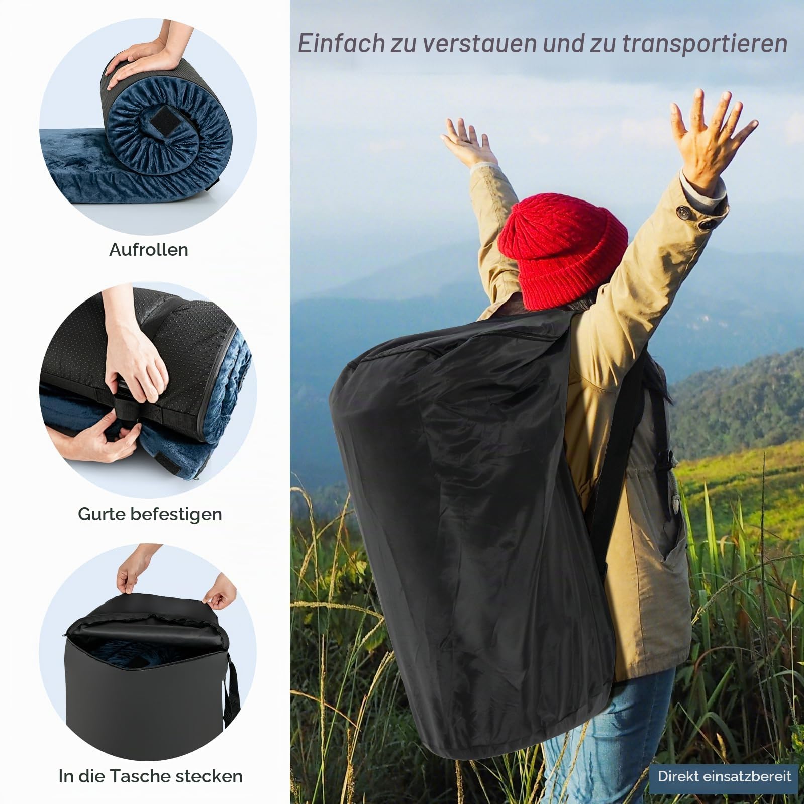 SOARS Tragbar Camping Matratze, Memory Foam Schlafmatte mit Tragetasche, abnehmbarem Flanellbezug, Bodenmatratze Isomatte Faltmatratze für Reisen, Zuhause, 183 x 62,5 x 6,5 cm