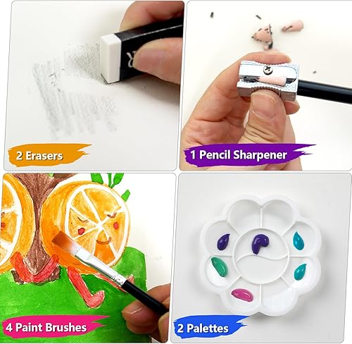 Miniatura 8 de Suministros de arte, juego de arte profesional de 144 piezas con estuche de aluminio portátil, kit de pintura de dibujo para regalos, adultos,