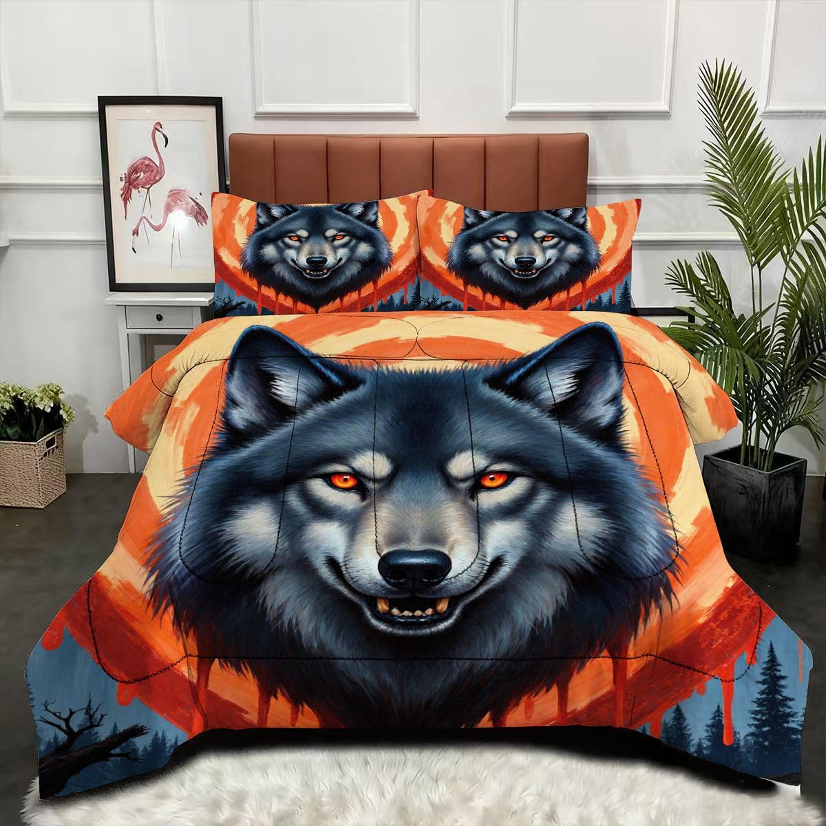Couette 220 x 240 loup animal adulte avec parure de lit 4 saisons B7199