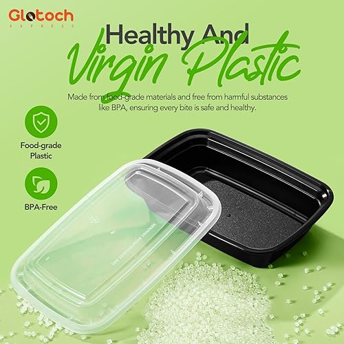 Miniatura 3 de Recipientes de preparación de comidas de 24 oz, 100 piezas (paquete de 50) reutilizables con tapas, resistentes, a prueba de fugas y seguros para