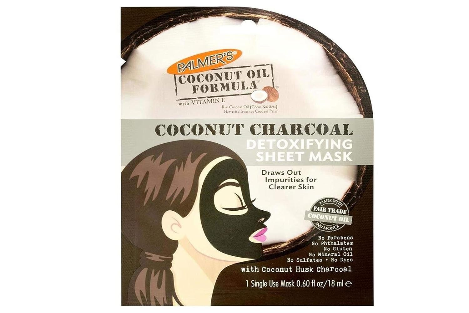 Palmer's Coconut Charcoal Detoxifying Sheet Mask for Women, 0.6 Ounce