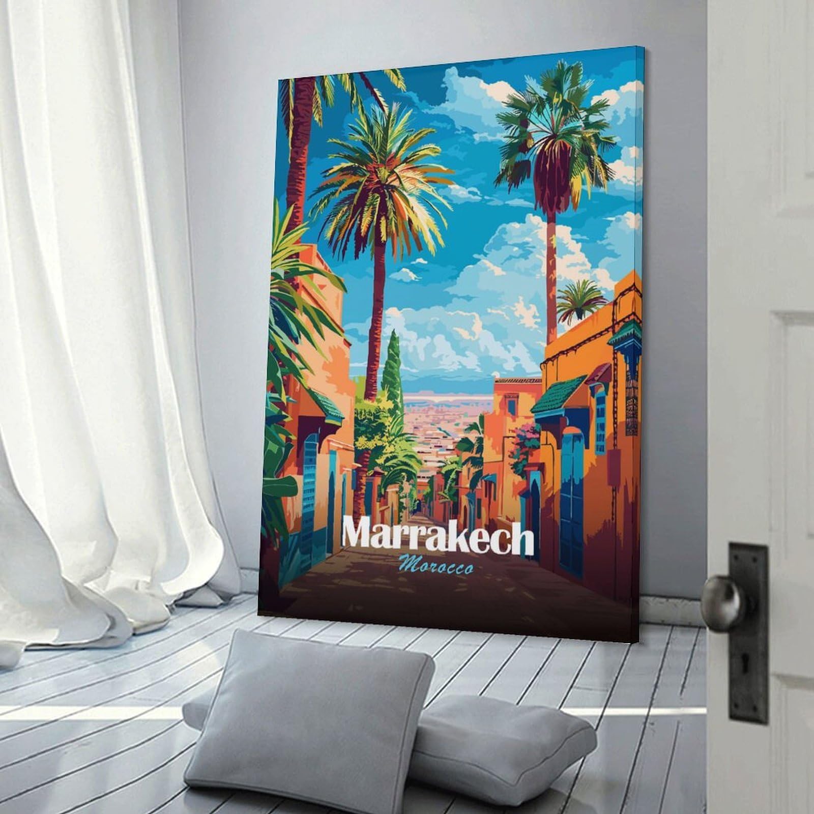 Junmoney Frame-Style-2 Room Decor Wall Art Marrakech, Morocco Travel (2), 24X36inch(60X90cm), For Living Room, Lounge Or Sitting Room, Canvas Styling For A Polished Room Look