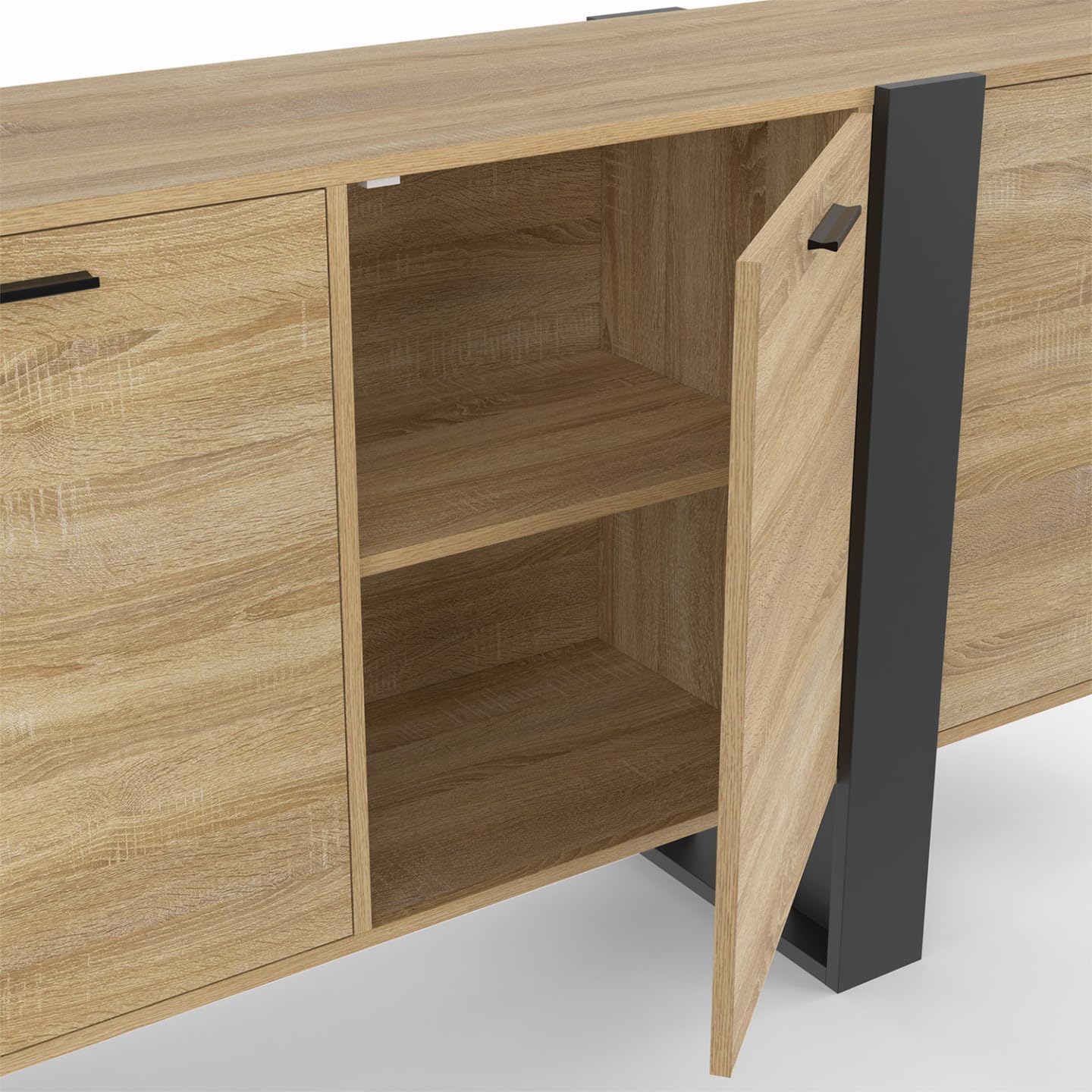 IDMarket - Buffet Enfilade 200 cm Phoenix XXL 4 Portes Bois et Noir