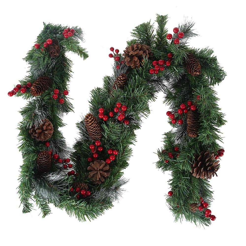 FWEOOFN 1.8M Christmas Garland with Pine Cones Red Berry Baubles ...