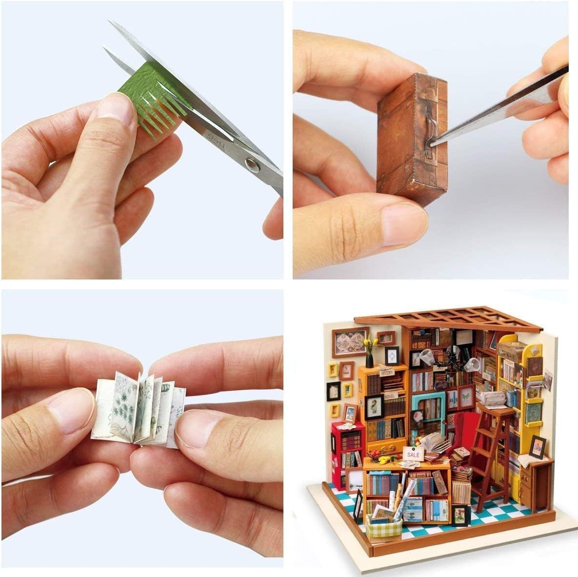 ROWOOD Miniatura Casa delle Bambole Libreria | Mini casa in legno fai da te Set per adulti donna ragazza | Regali per festa della mamma e compleanno