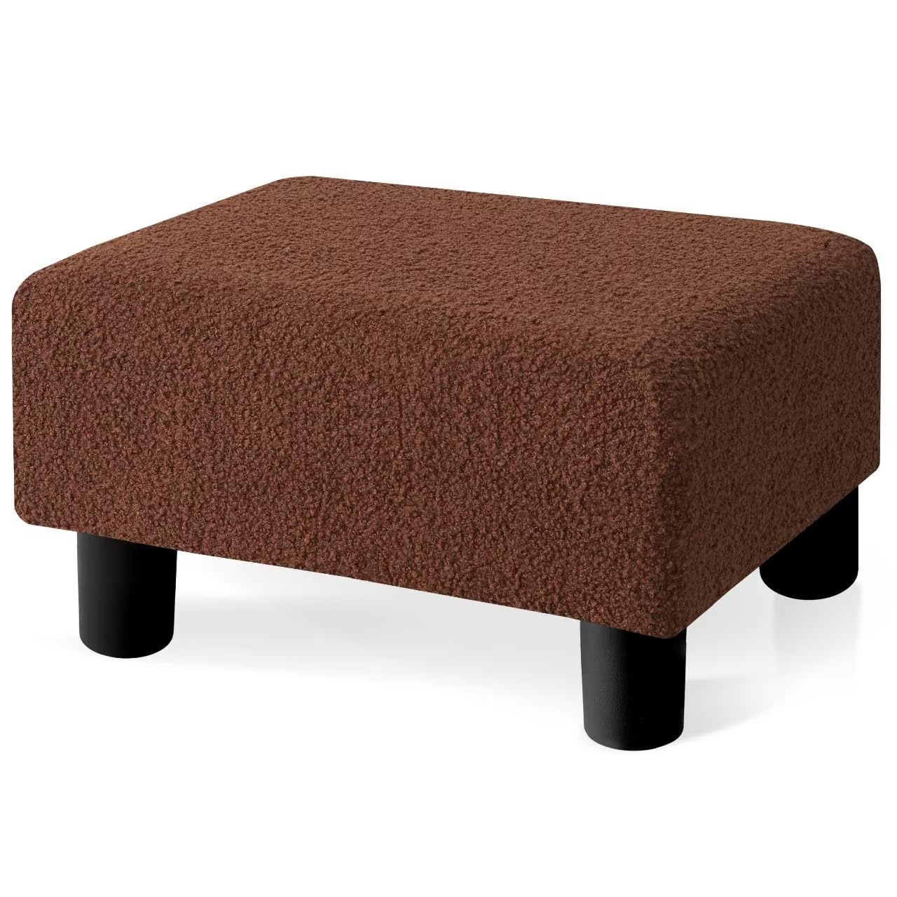 BRIAN & DANY Small Foot Stool Ottoman, Footstool with Legs, Teddy Velvet Foot Rest for Living Room, Bedroom and Office, Brown