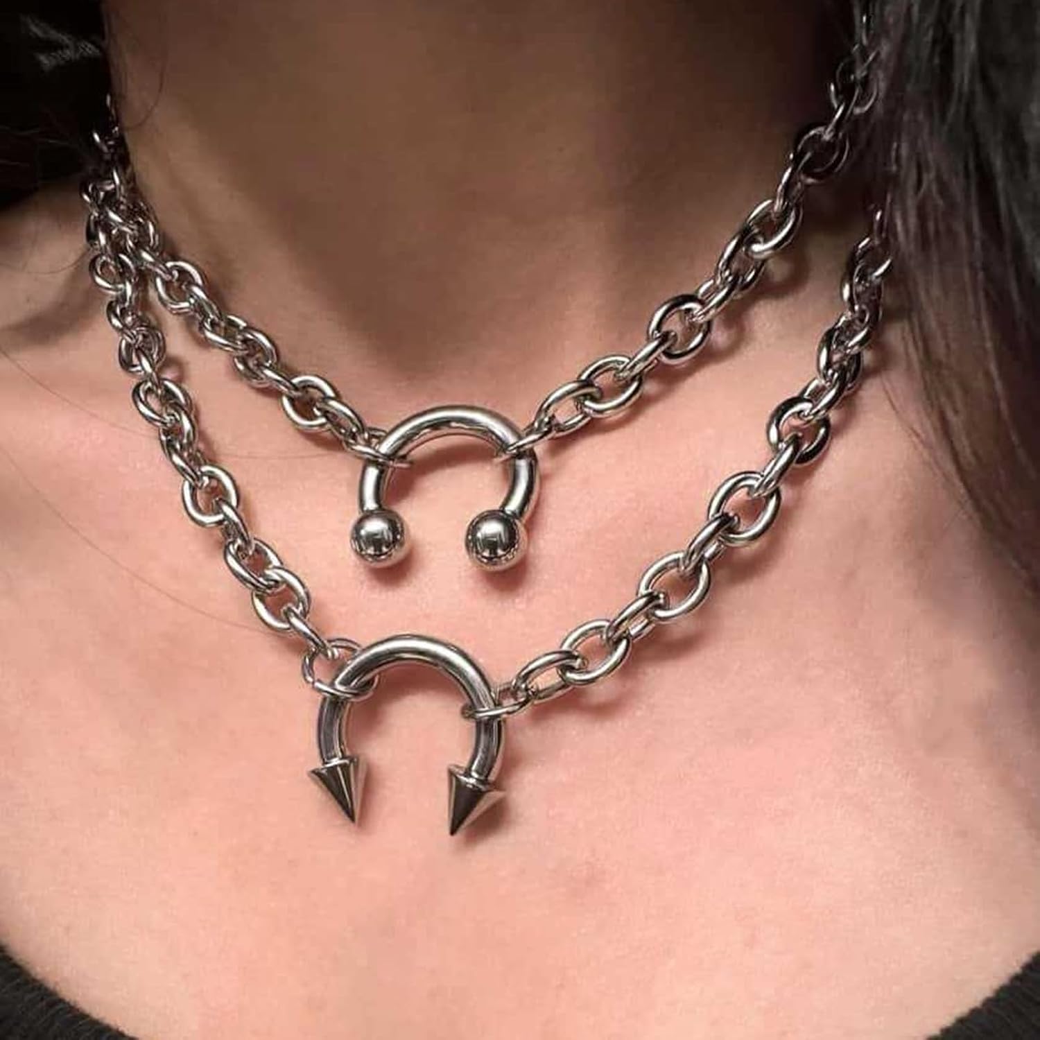 Geometric Nose Clip Collarbone Necklace Stainless Steel Adjustable Neck Chain Jewelry For Club Party Daily Wear