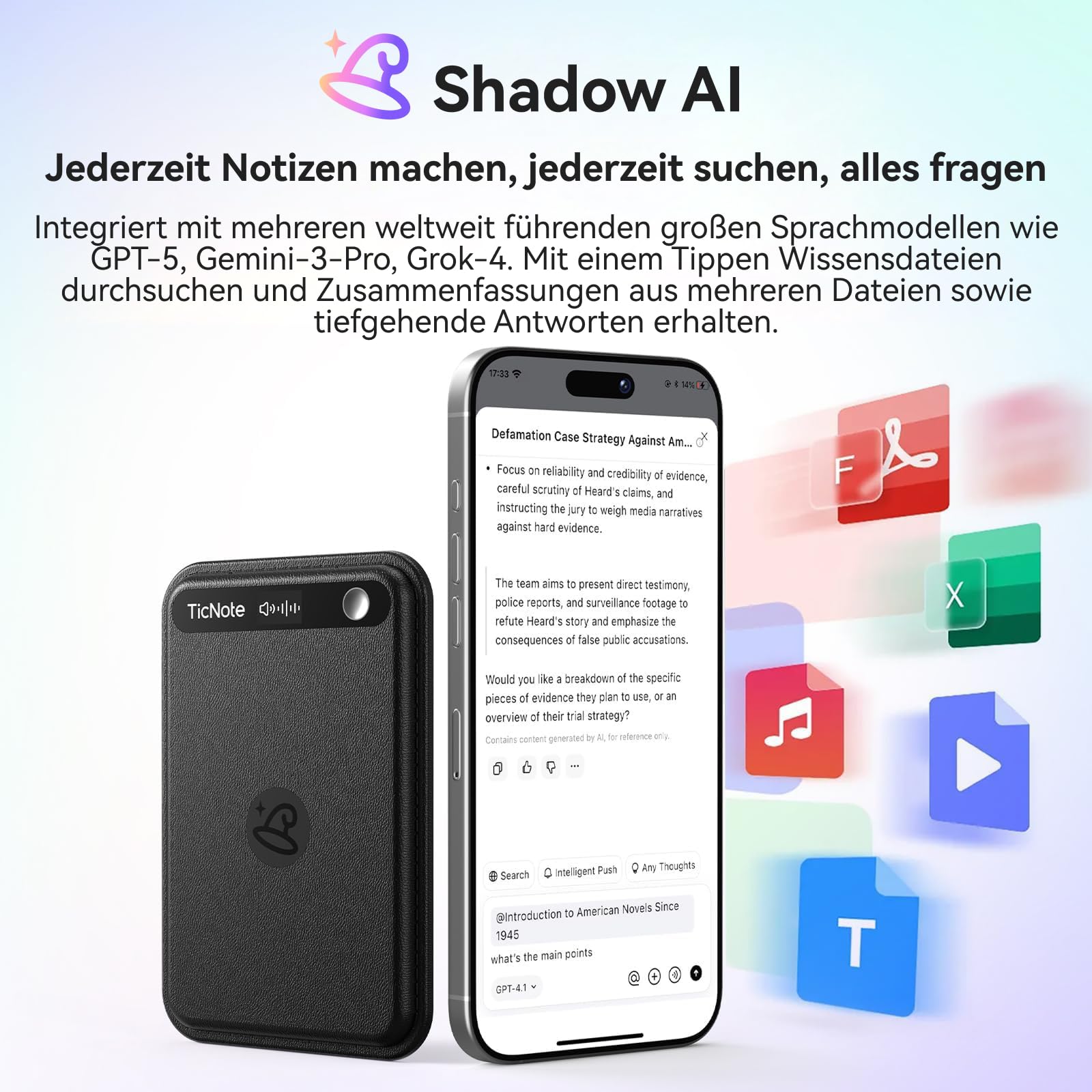 Mobvoi TicNote Lite KI Sprachrekorder 4 GB, KI-Notizgerät m. Echtzeit-Transkription & Zusammenfassung, App-Steuerung, 120+ Sprachen, KI-Rekorder m. Display für Vorlesungen, Meetings, Anrufe