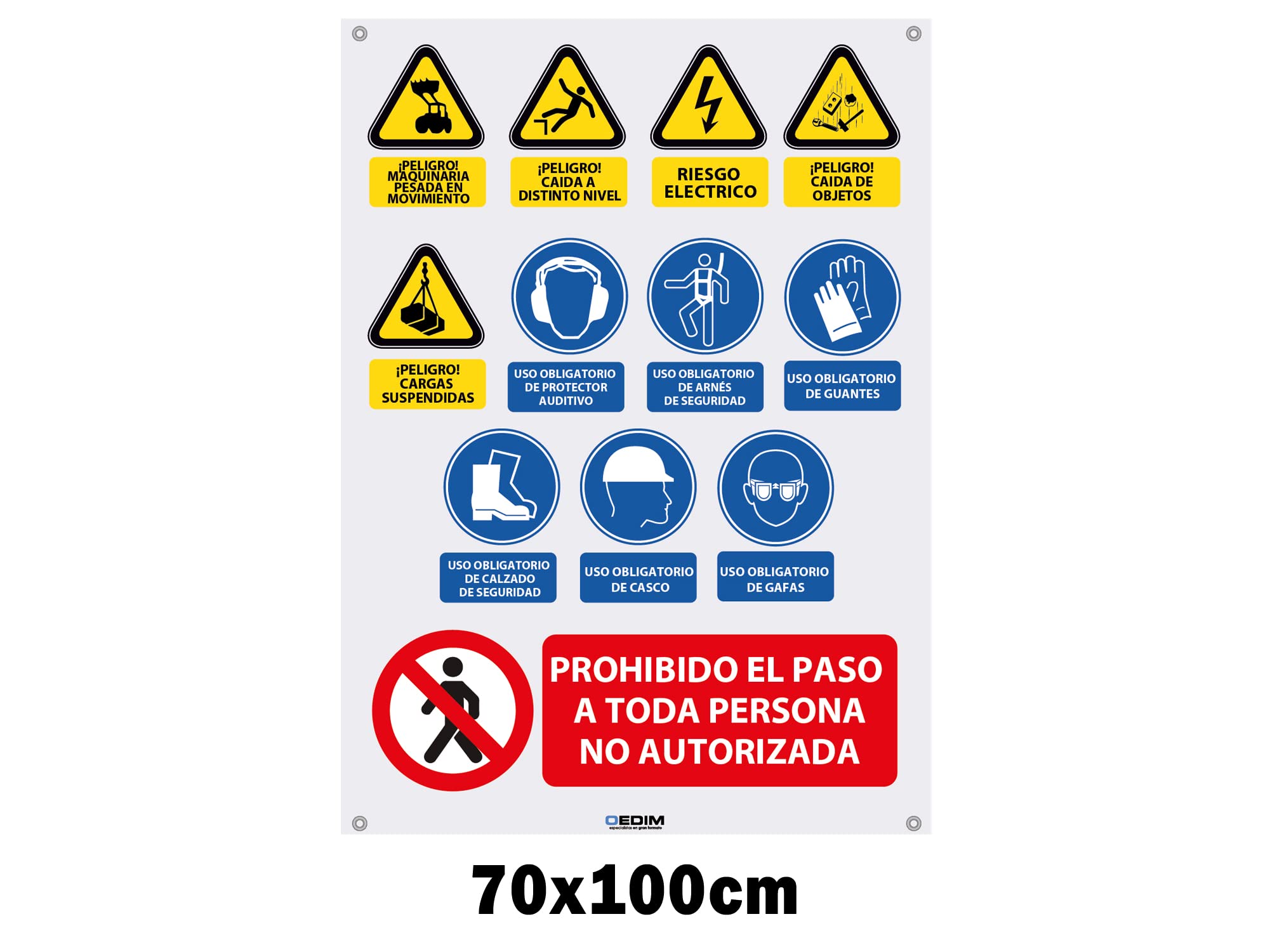 Oedim Pack 5 Señaléticas para Obras, 70x100cm, Señal para Obras, Fabricado en Polipropileno Celular