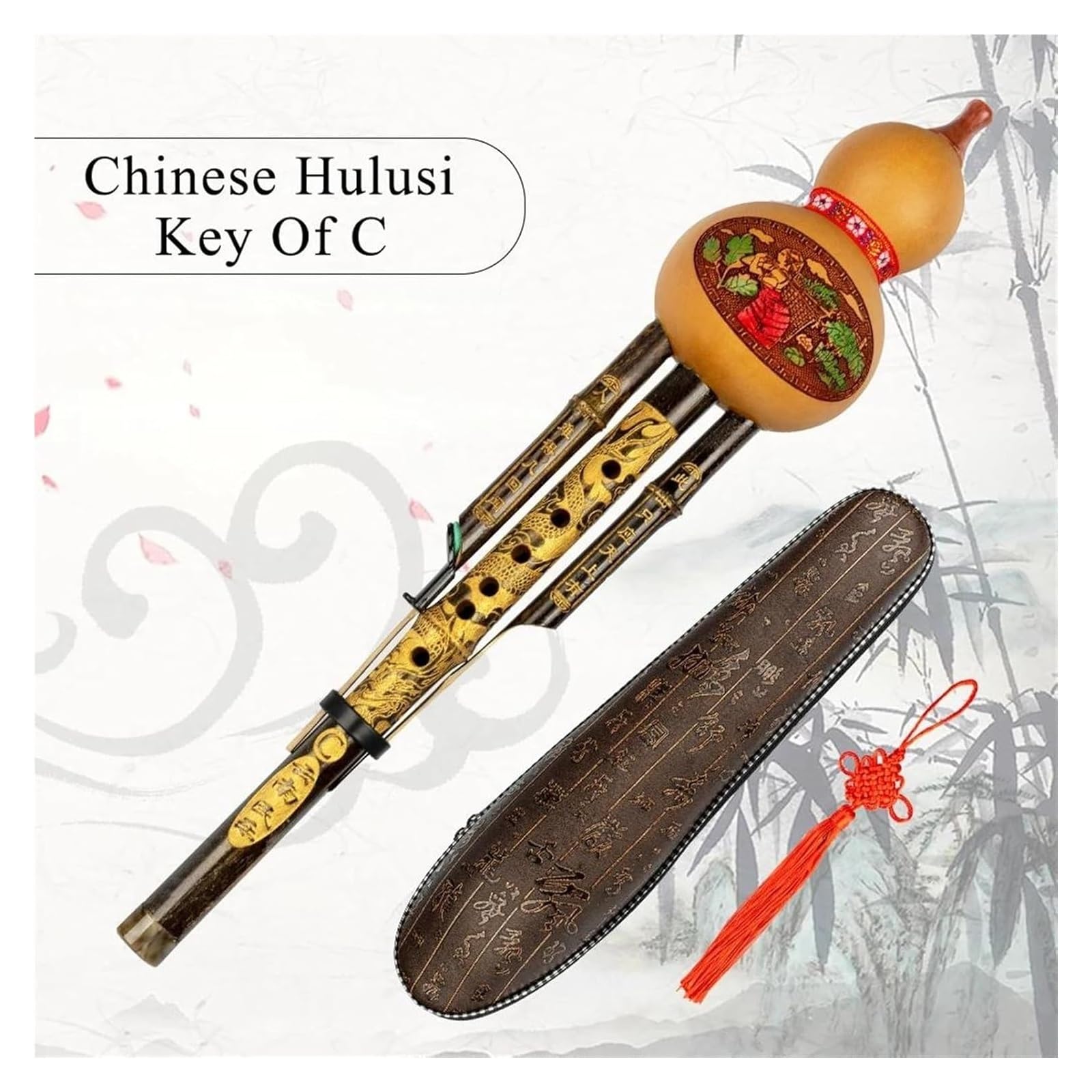 Flauta china hecha a mano Flauta de calabaza， Flauta Hulusi Flauta Hulusi Clave C Flauta de calabaza étnica china Rendimiento profesional Flauta Hulusi hecha a mano