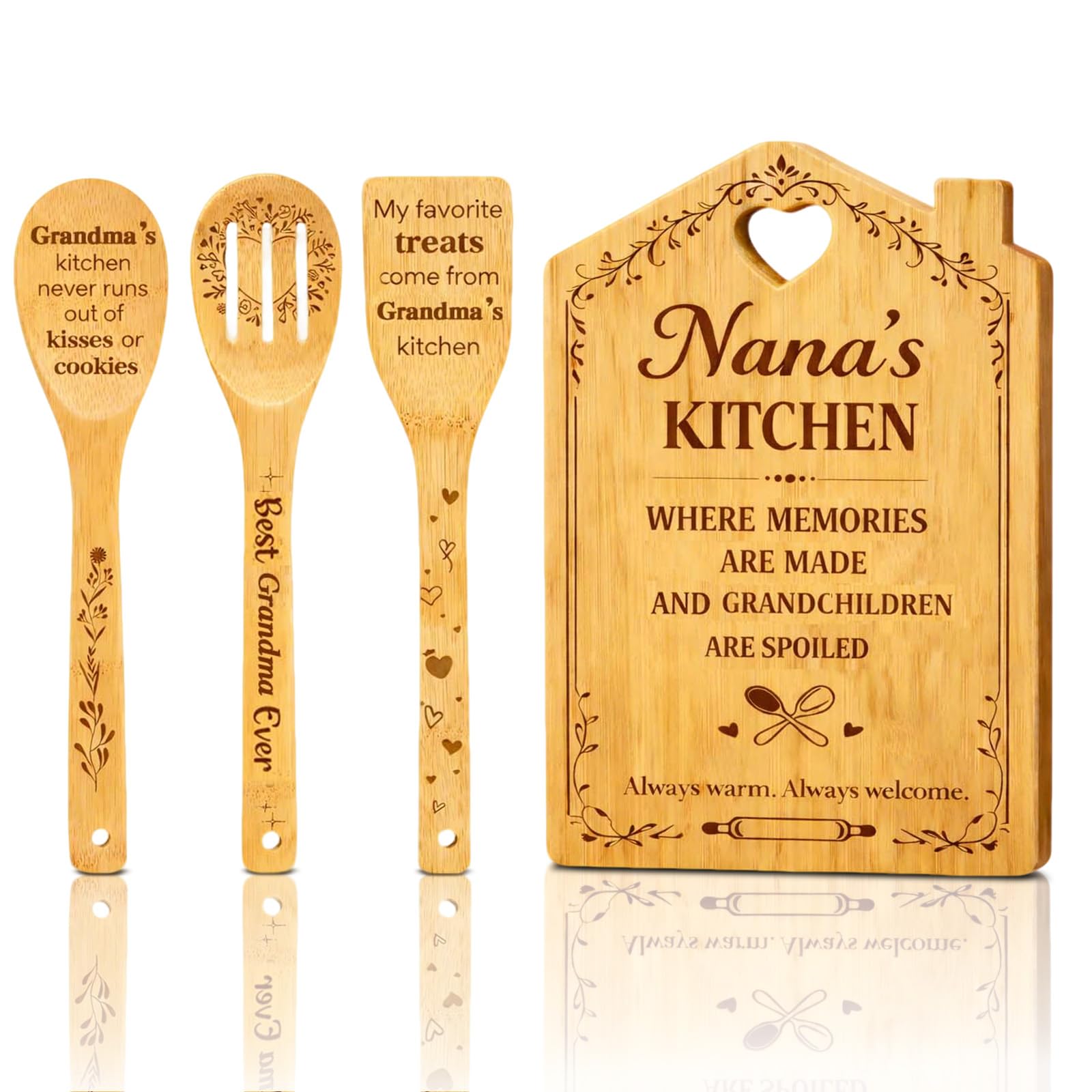 Nana Gifts - Nana Mothers Day Birthday Gifts, Handmade Bamboo Cutting Board & Grandma Wooden Spoon Set, Unique Engraved Kitchen Presents for Nan from Grandchildren, Christmas Birthday Gift Nan