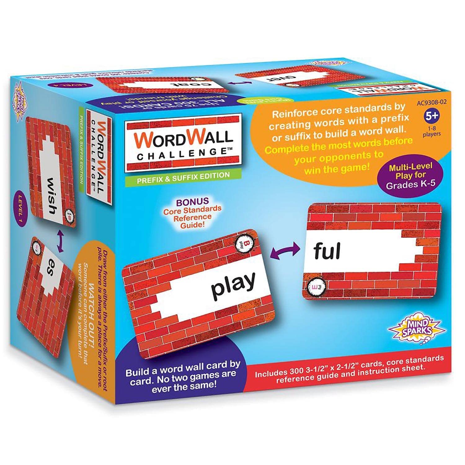 Mind Sparks WordWall Challenge Card Game, Prefixes & Suffixes, 3-1/2" x 2-1/2", 300 Cards