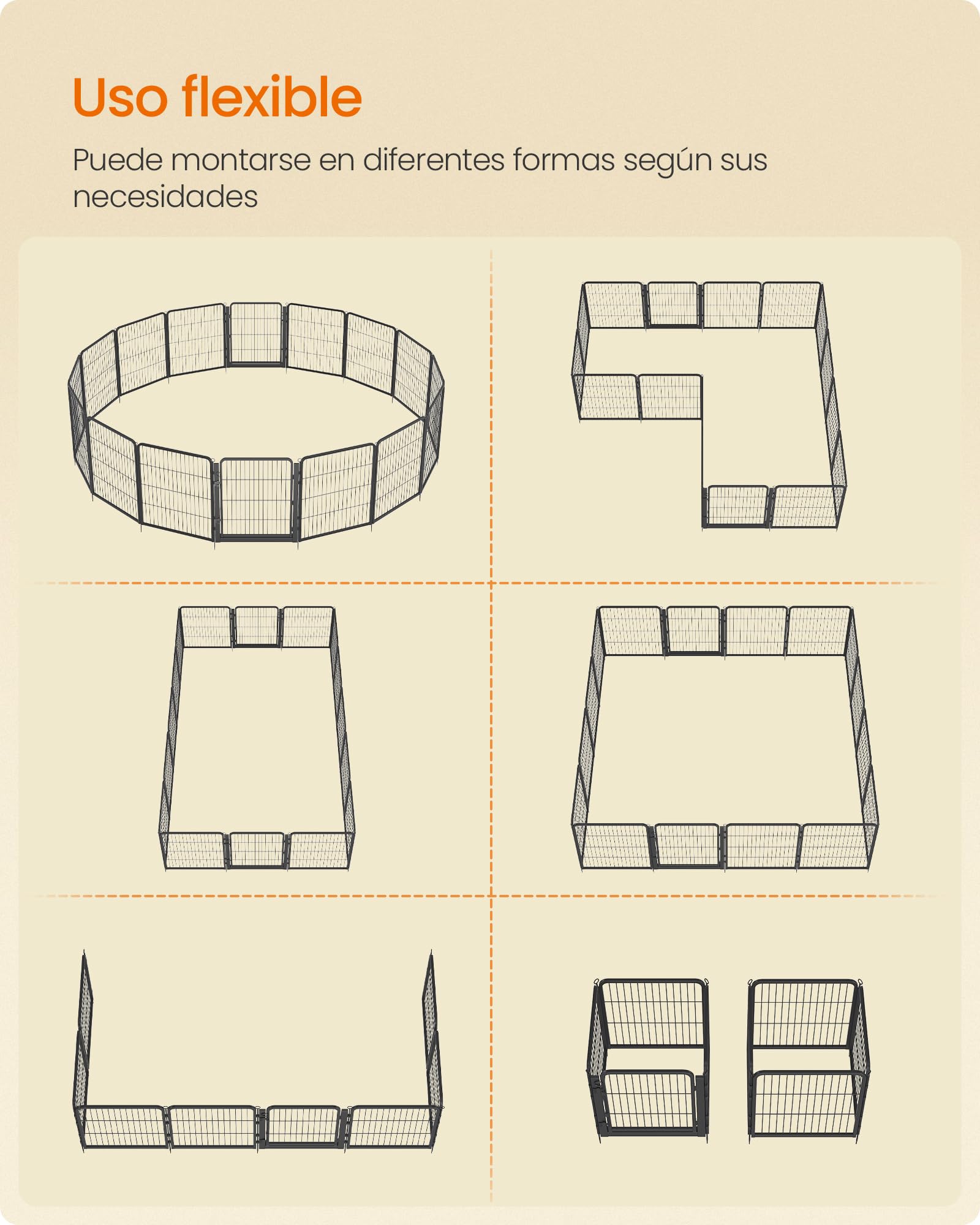 Feandrea Parque para Perros, Valla de Acero para Mascotas, Corralito Plegable con Puerta, 276 x 276 x 80 cm, Negro Ahumado, Uso en Interiores y Exteriores, Colección Dack PPK038B102