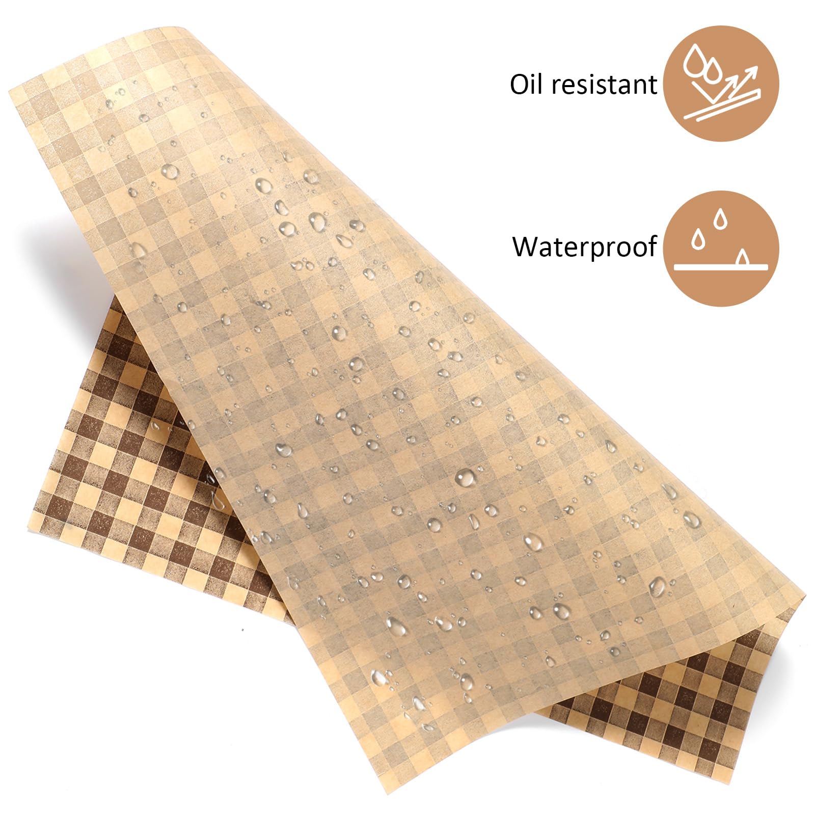 100 sztuk woskowanych arkuszy papieru delikatesowego, 18 cm x 18 cm kwadraty odporne na tłuszcz, w kratkę, do oklejania kanapek i burgerów, papier do pieczenia, arkuszy do pakowania delikatesów