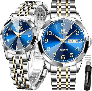 Valentines Couple Pair Quartz Watches Luminous Calendar Date Business Dress Luxury His and Hers Wristwatch Waterproof Casual Stainless Steel Lovers Wedding Romantic Watches