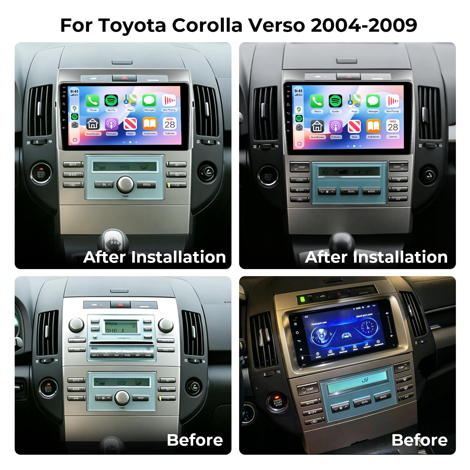 2+64GB Android 15 Autoradio für Toyota Corolla Verso 2004-2009 Wireless Carplay Android Auto, 9'' IPS Touch Screen Radio mit Bluetooth GPS/Rückfahrkamera/FM/WiFi/SWC