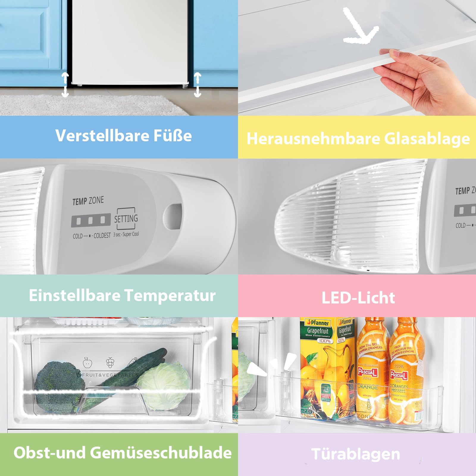 Comfee RCD133WH3(E) Kühlschrank 131L ohne Gefrierfach Inverter-Kompressor 84.5cm H 55.3cm B 72 kWh