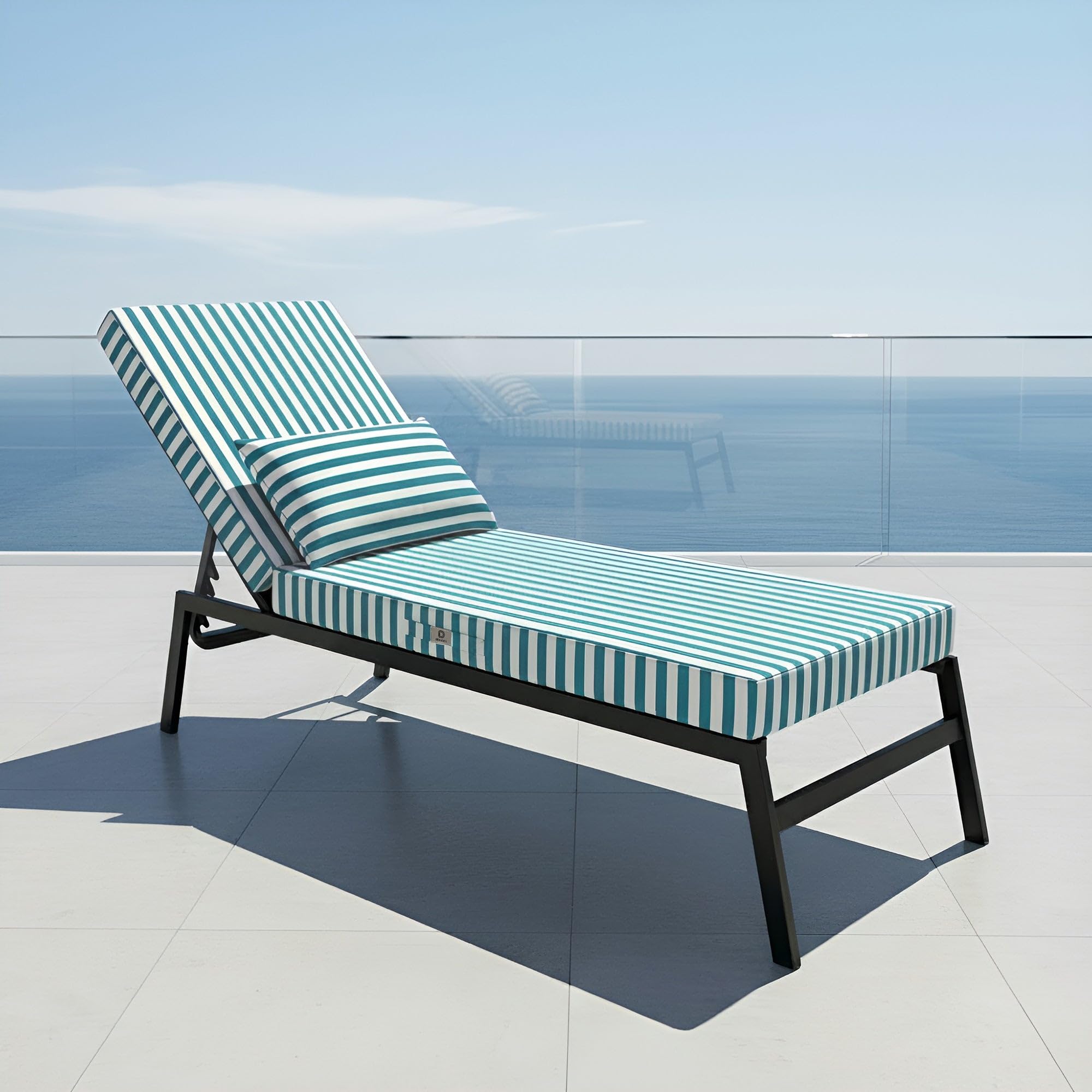 DÉCO Arts Materassino Prendisole 190x60x10 cm con Poggiatesta — Cuscino Sdraio Sfoderabile Idrorepellente Anti-UV — Tessuto 270 g/m² OEKO-TEX — Sdraio Esterno Giardino — A Righe Verde