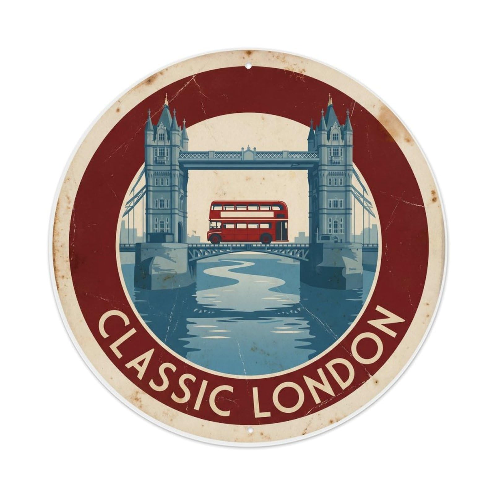 Fqcyn Style Vintage Travel London Bus Bridge Metal Tin Sign