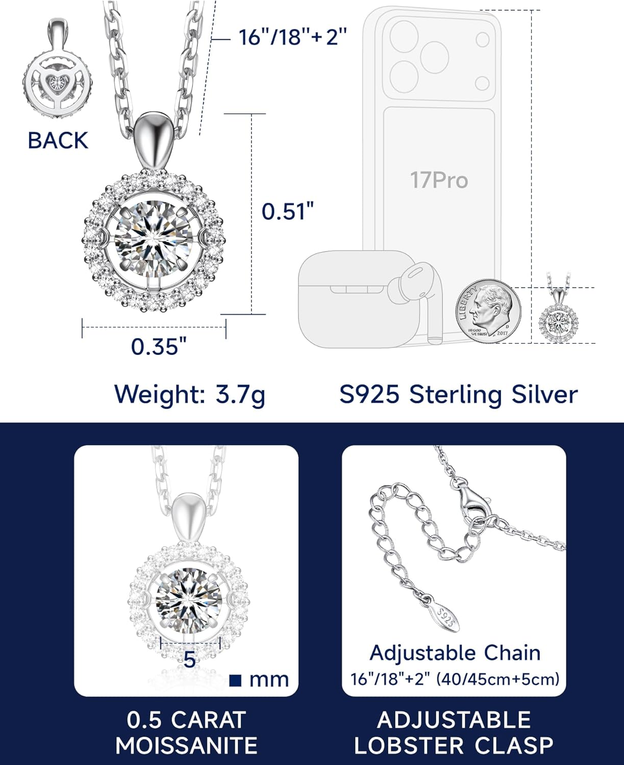 MomentWish Necklace for Women, Sparkling Gift for Her, 1Carat Moissanite Heart Pendent for Her, 925 Sterling Silver Dance Necklace for Anniversary Christmas Valentines - Image 5