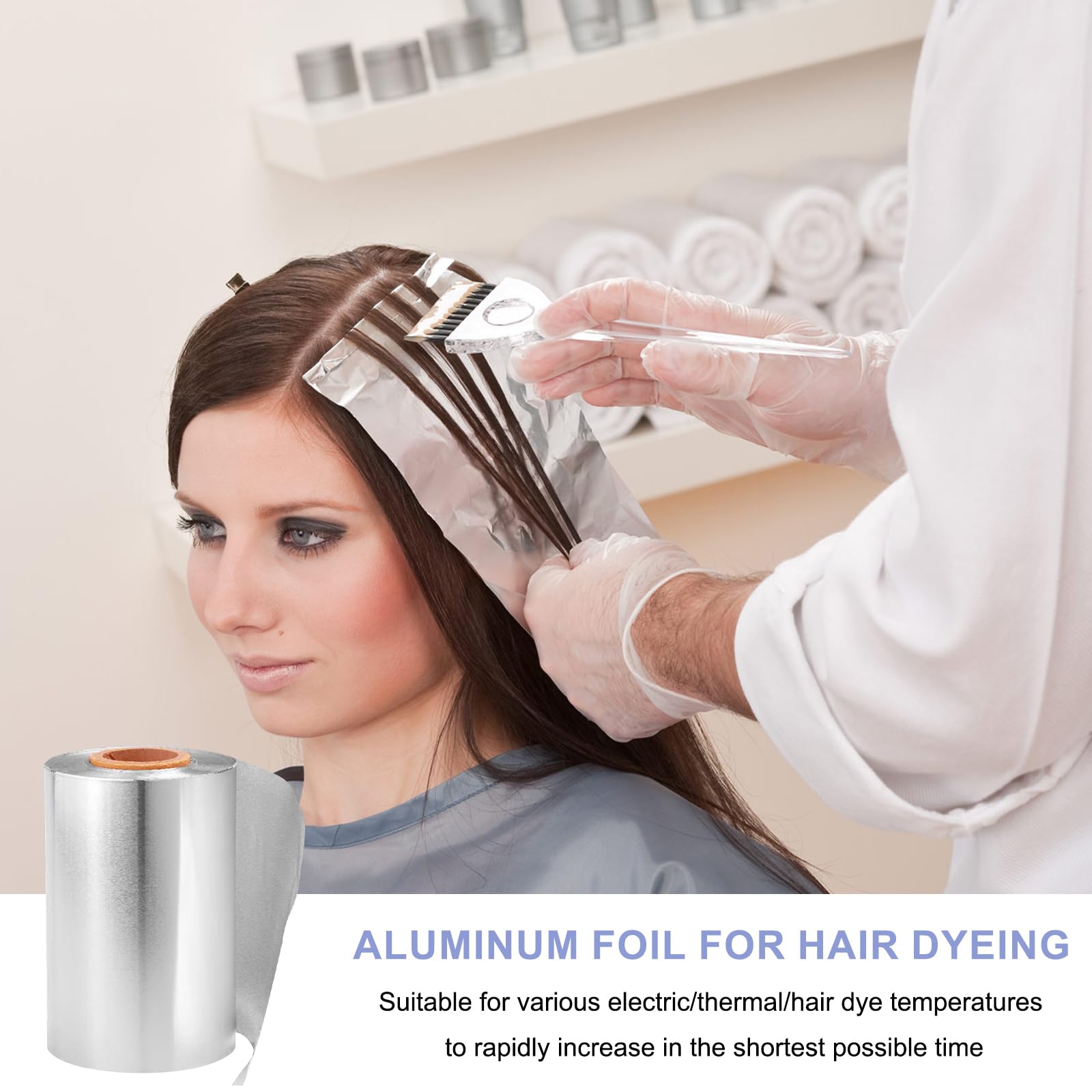 Omevett 50M Hair Foils for Highlighting Long Silver Aluminium Hairdressing Foil Roll Thick 10cm Wide Hair Foils for Highlights with Metal Cutter for Hair Colouring Bleaching Dye and Balayage - Image 4