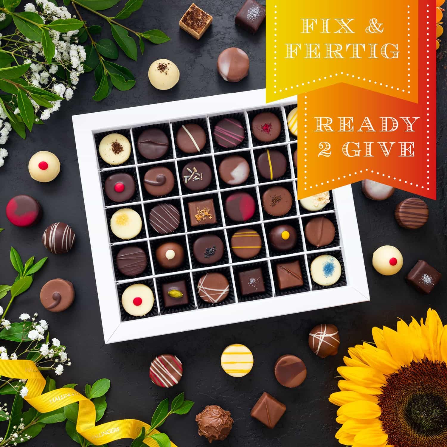 Hallingers Genuss Manufaktur Pralinen Geschenk - ohne Alkohol, handmade aus Confiserie-Edelkakao in wertiger XXL-Geschenkbox "Entschuldigung", Geschenkidee für Frauen Männer