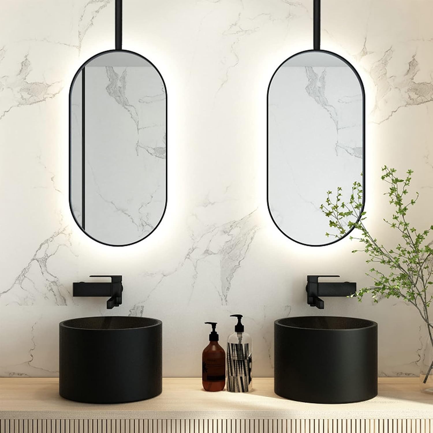 Hanging Mirror Bathroom Shower Room Mirror with Boom, Black Metal Framed Mirror Modern Design, for Bathroom, Washrooms, with Floating Glass - Ceiling Mounted (Size : 40cmx60cm)