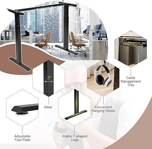 Miniatura 14 de Marco de estación de trabajo sentado a pie, marco de escritorio de pie ajustable en altura manual con manivela plegable, bandeja para cables y
