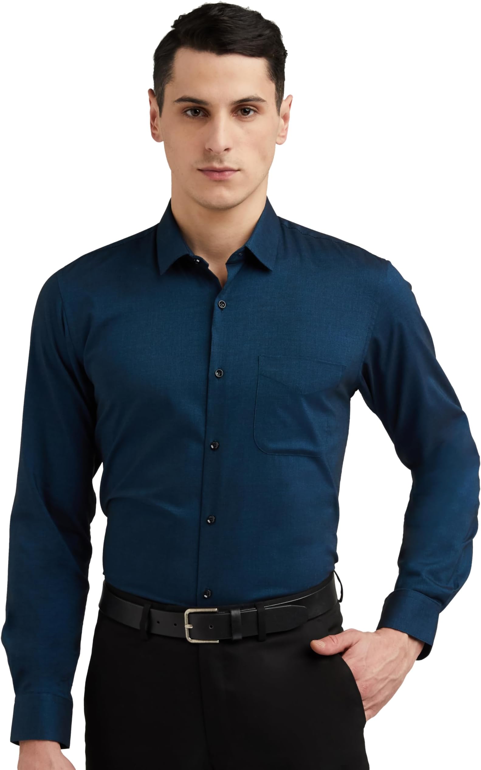 Peter EnglandMen's Everyday Solid Slim Fit Full Sleeve Formal Shirt | Cotton-Rich